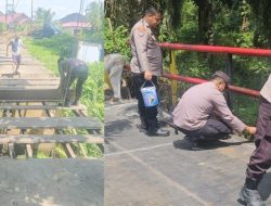 Personil Polda Riau dan Polres Kampar Semangat Selesaikan 3 Jembatan di Kuok, Progres Tertinggi Capai 70%