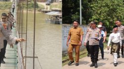 Jalan Kaki Melintasi Jembatan Gantung, Kapolres Kampar Cek Kesiapan Lokasi Ekspedisi Merah Putih Presisi