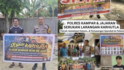 Polres Kampar & Polsek Jajaran Serukan Larangan Karhutla: Patroli Keliling, Sosialisasi Hukum & Pemasangan Spanduk hingga ke Pelosok